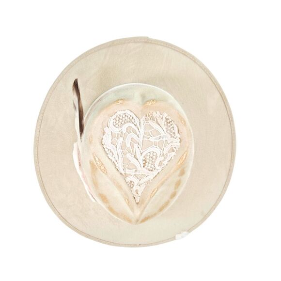 Daugherty Design Co Accessories - Ivory Heart Shaped Lace and Burned Curved Brim Hat